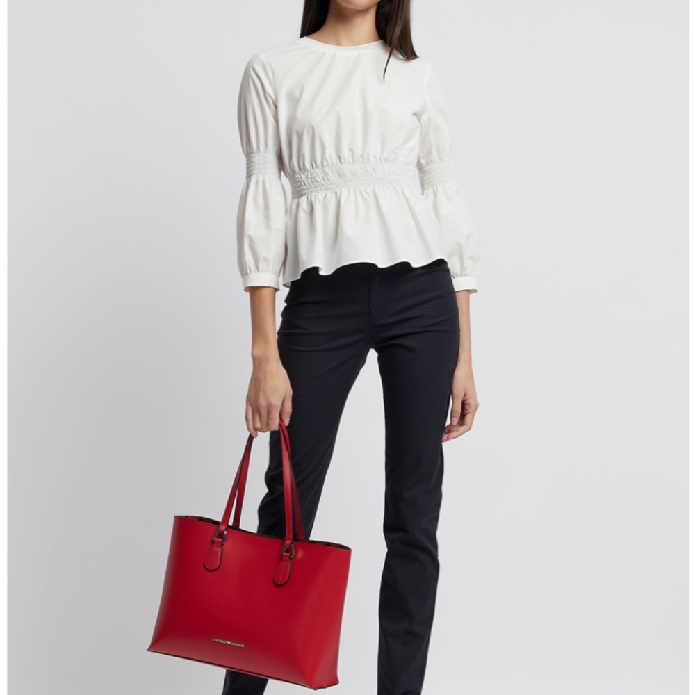 Armani White Cotton Peplum Blouse